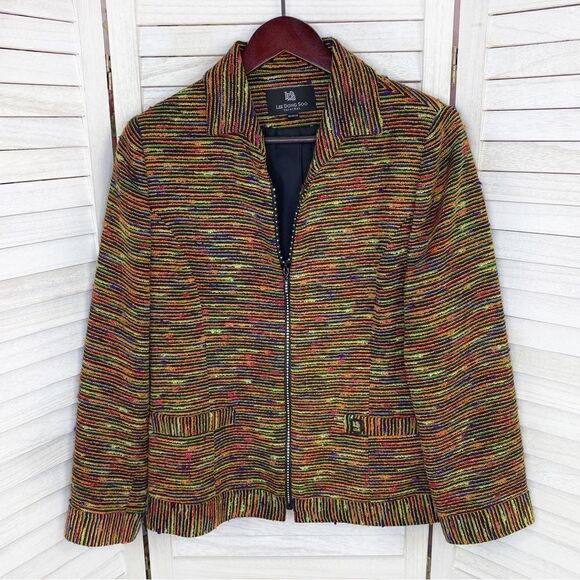 Lee Dong Soo Space Dye Chenille Full Zip Blazer Jacket Yellow Multi Large - Picture 9 of 16